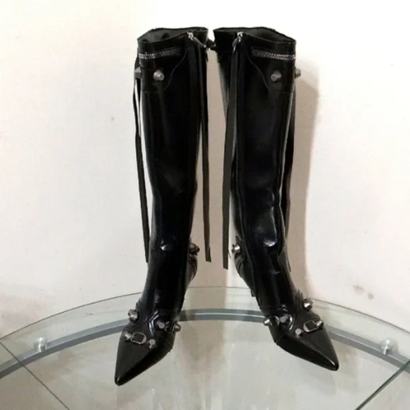 SALE🎁Brand New🎁FREE GIFT INCLUDED🎁 High Knee Heels Boots Zippers Tassel Metal - Picture 9 of 11